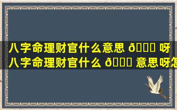 八字命理财官什么意思 🍀 呀「八字命理财官什么 🐈 意思呀怎么看」